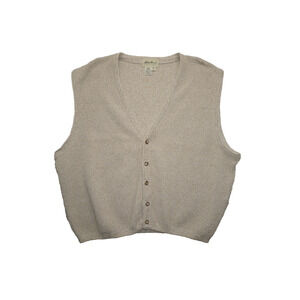 Eddie Bauer Made in USA Knit Button Vest Men’s XL Beige 100% Cotton Vintage